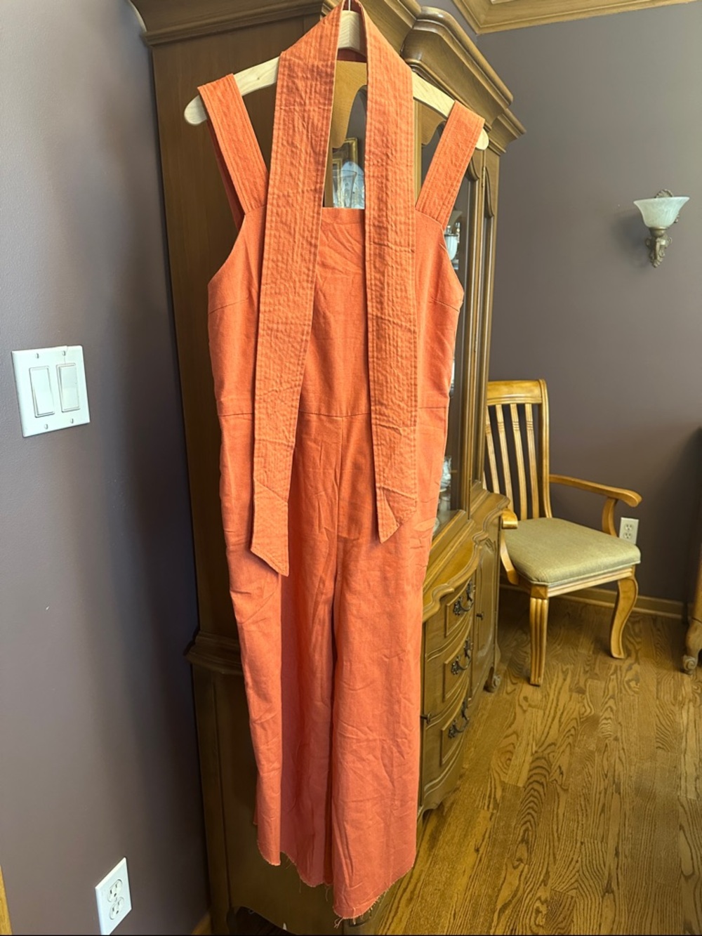 Sleeveless Orange Wide-Leg Jumpsuit with Neck Sash